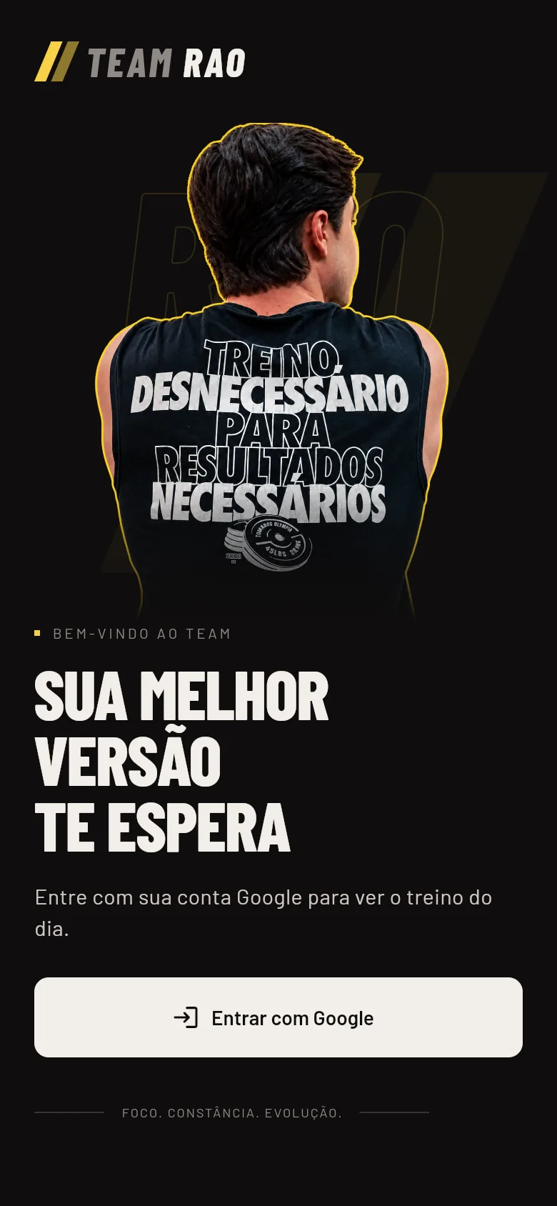 Tela de entrada do app com o botão Entrar com Google