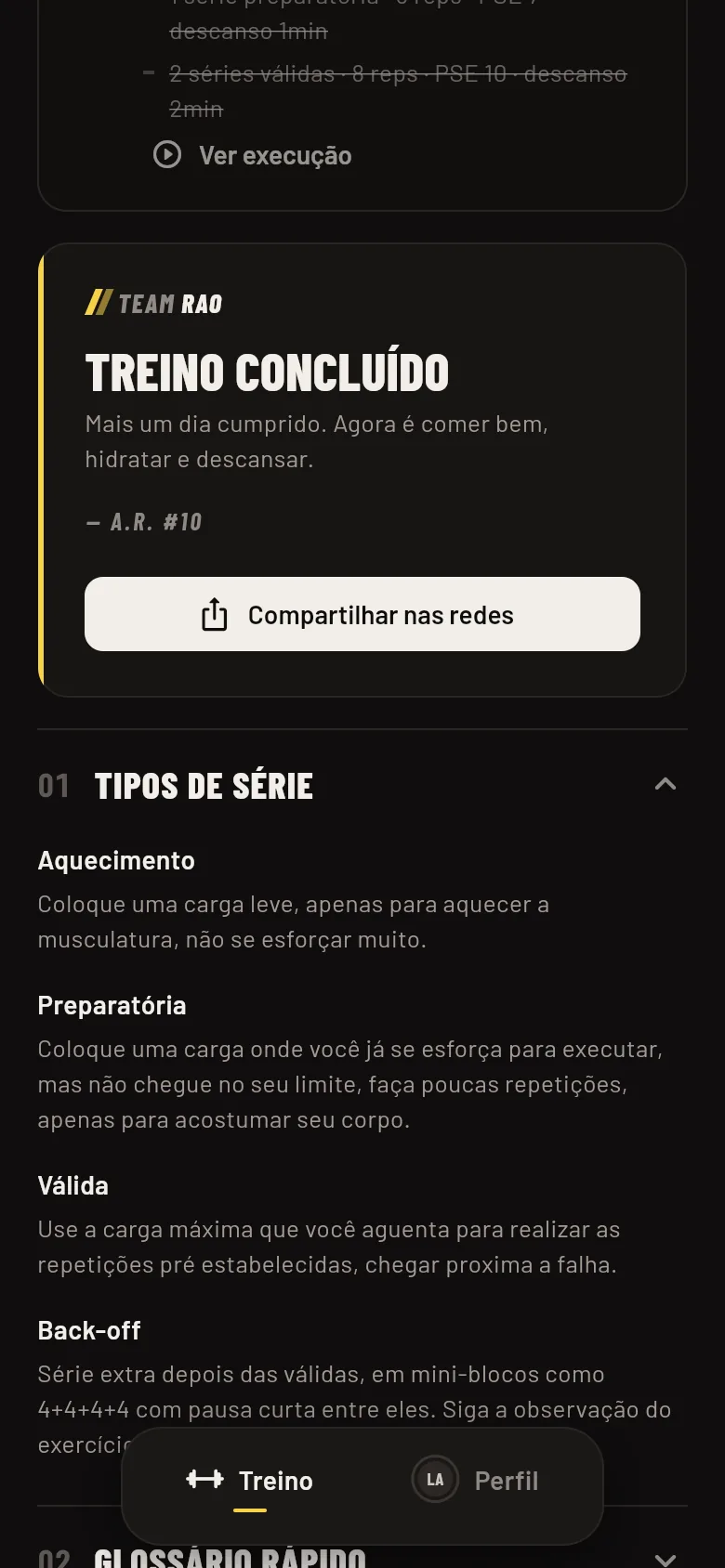 Explicação dos tipos de série: aquecimento, preparatória, válida e back-off